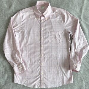 Brooks Brothers Light Pink Checkered Dress Shirt Slim Milano Fit 15 1/2 - 33